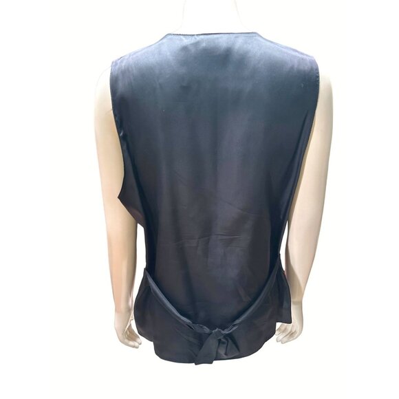 Clio Velvet Satin Sleeveless Vest Button Front Black Purple Size M - Picture 3 of 9